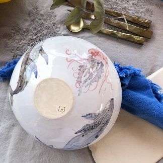 bol hecho a mano ballenas esmaltado marino